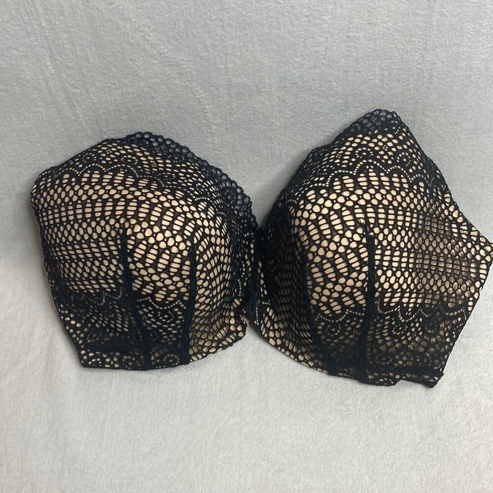 Cacique Modern Linear Lace Bal Black and Nude Lace Bra Size 40G